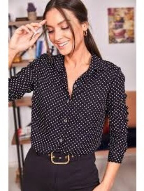 Uniqlo Tops - Uniqlo Japan Black White Polkadot Long Sleeve Button Front Shirt Women Size XL
